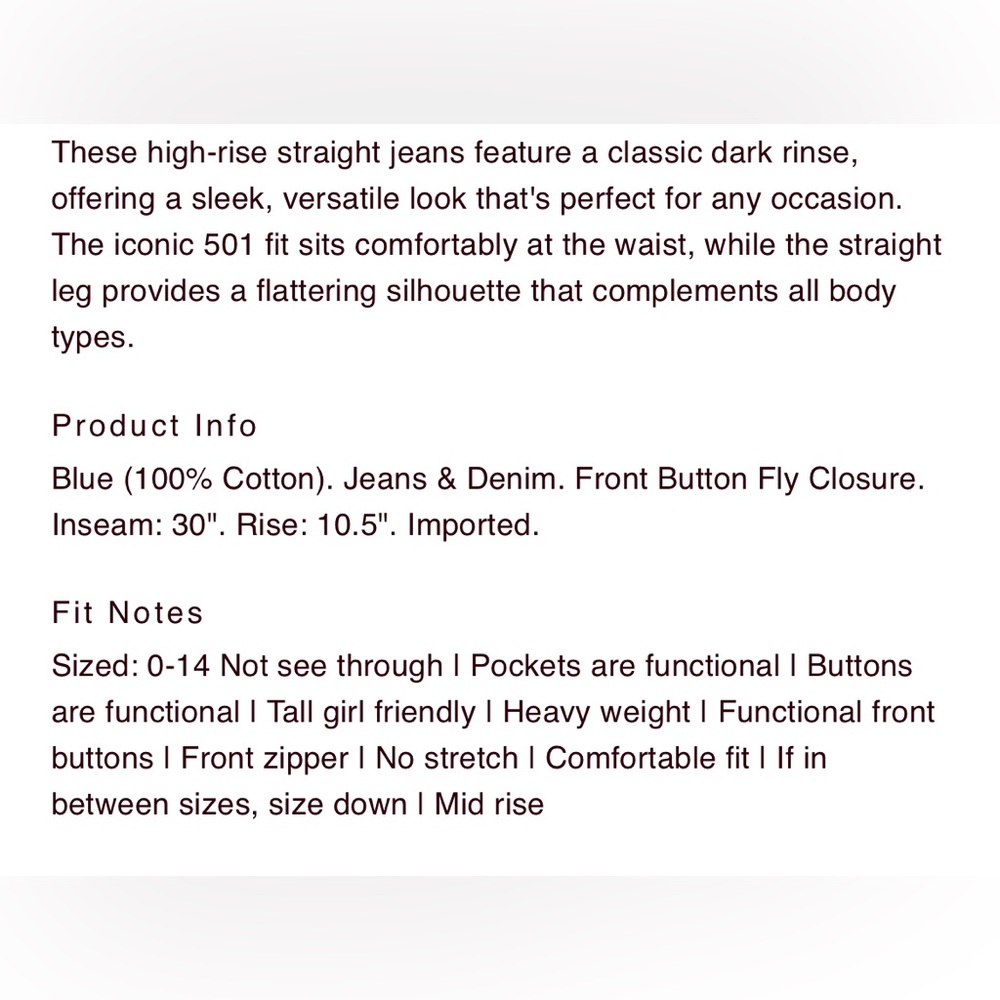 Levi’s 501 High Rise Straight Jeans - Picture 6 of 6
